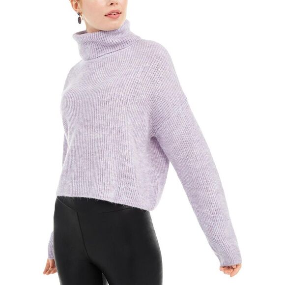 Sun + Moon Womens Purple Box Ribbed Top Turtleneck Sweater NWT - Picture 1 of 1